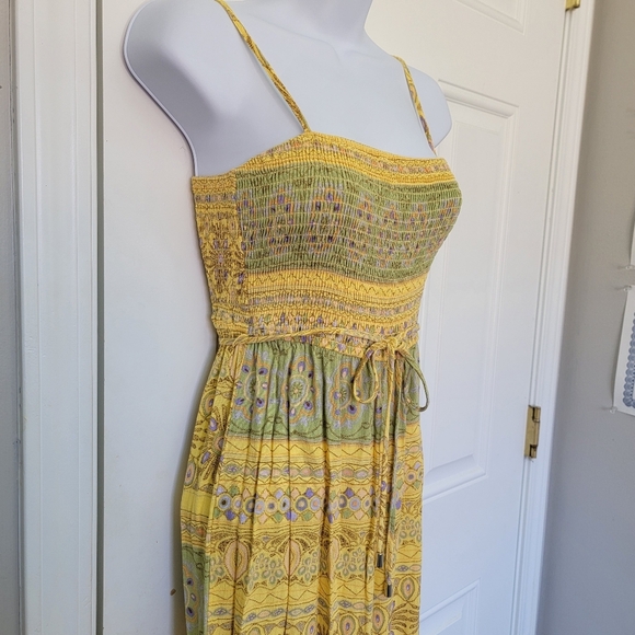 Forever 21 Yellow Green Printed Wide Leg Sleeveless Ruched Top Jumpsuit Size S - Picture 3 of 10